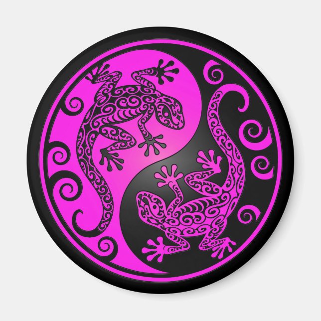 Black and Magenta Yin Yang Geckos Magnet (Framsidan)