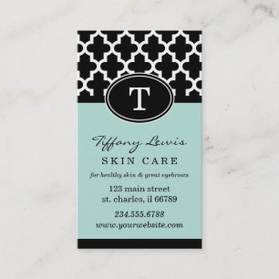 Black and Mint Monogram Moroccan Print Visitkort