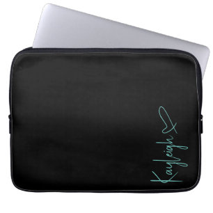 Black and Mint Script Namn Electronics Bag Laptop Fodral