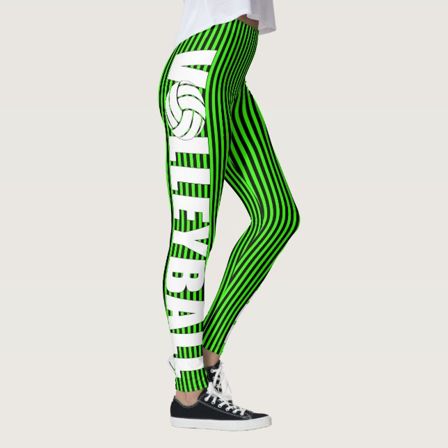 Black and Neon Grönt Stripe Volleyball Leggings (Höger)