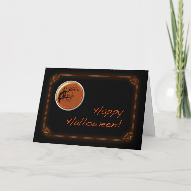 Black and Neon Orange Uggla Coin Halloween Card Kort (Framsida)
