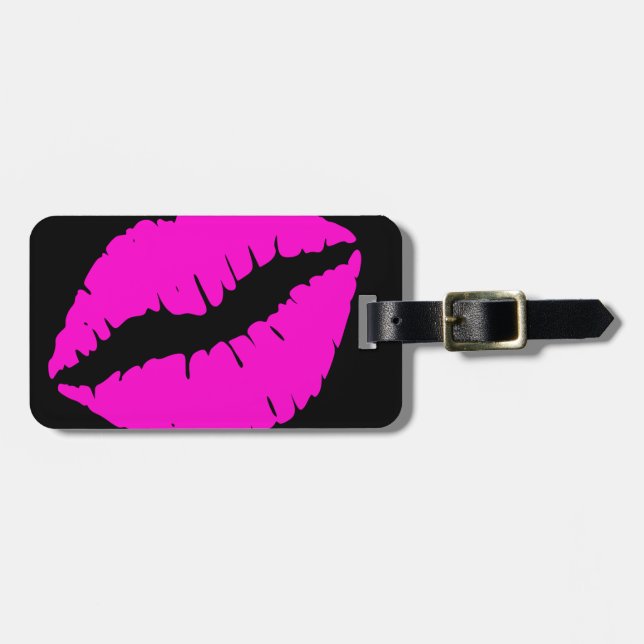 Black and Neon Rosa Lipstick Kiss Bagagebricka (Horisontell Framsida)