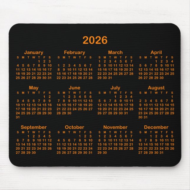 Black and Orange 2026 Calendar Musmatta (Framsidan)
