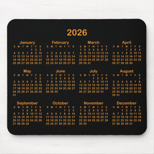 Black and Orange 2026 Calendar Musmatta (Framsidan)