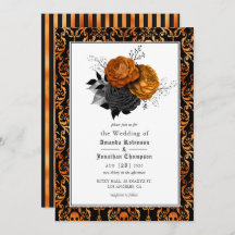 Black and Orange Blommigt Gothic Bröllop Photo Inv