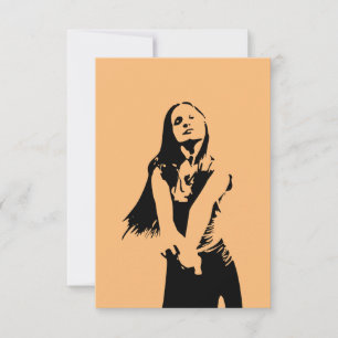 Black and Orange Dancing Girl Silhouette Kort