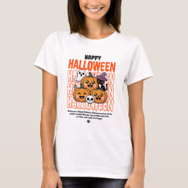 Black and Orange Grunge Halloween Cat & Pumpkin  T Shirt