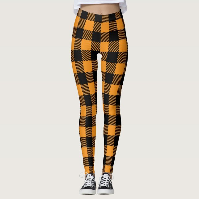 Black and orange Halloween plaid leggings (Framsida)