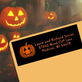Black and Orange Smiling Halloween Pumpkin Returadress Etikett