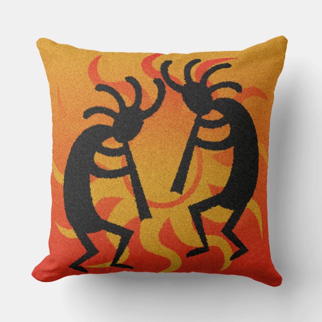 Black and Orange Southwest Kokopelli Tribal Sol Kudde (Framsida)