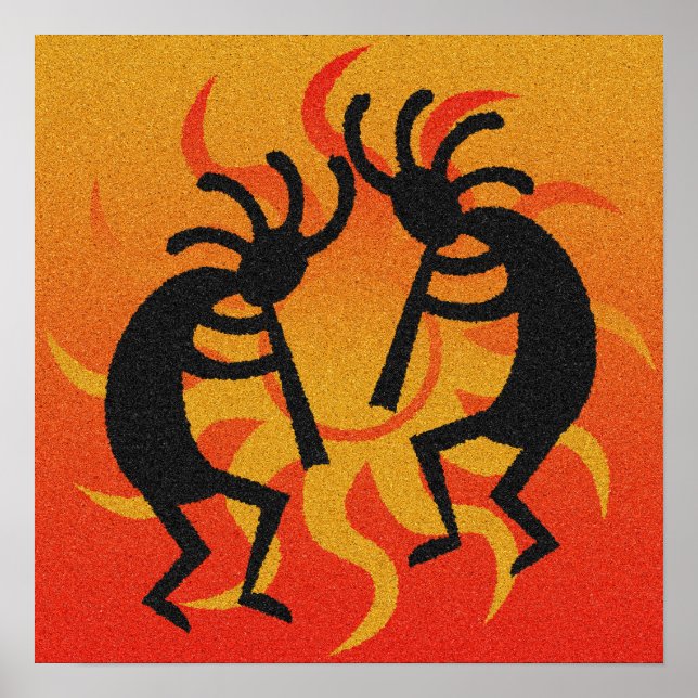 Black and Orange Southwest Kokopelli Tribal Sol Poster (Framsidan)