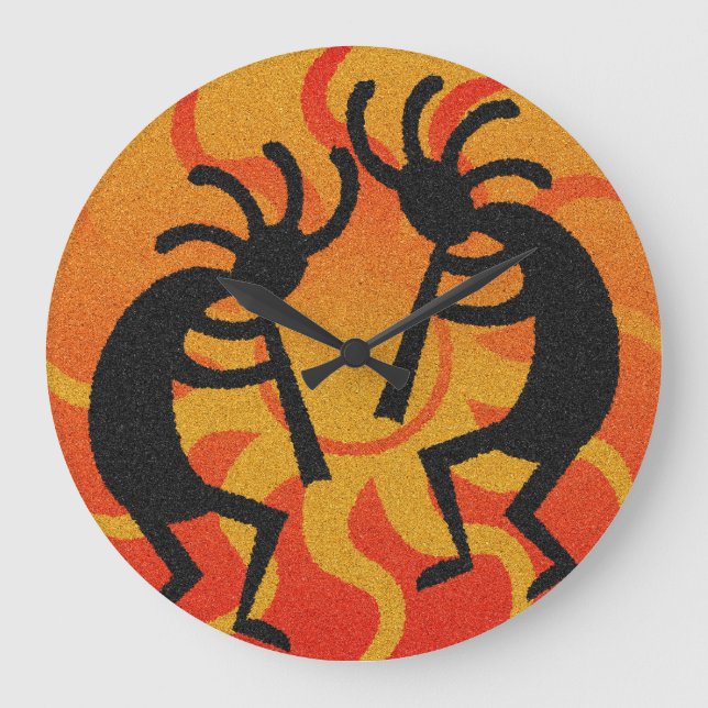 Black and Orange Southwest Kokopelli Tribal Sol Stor Klocka (Framsida)
