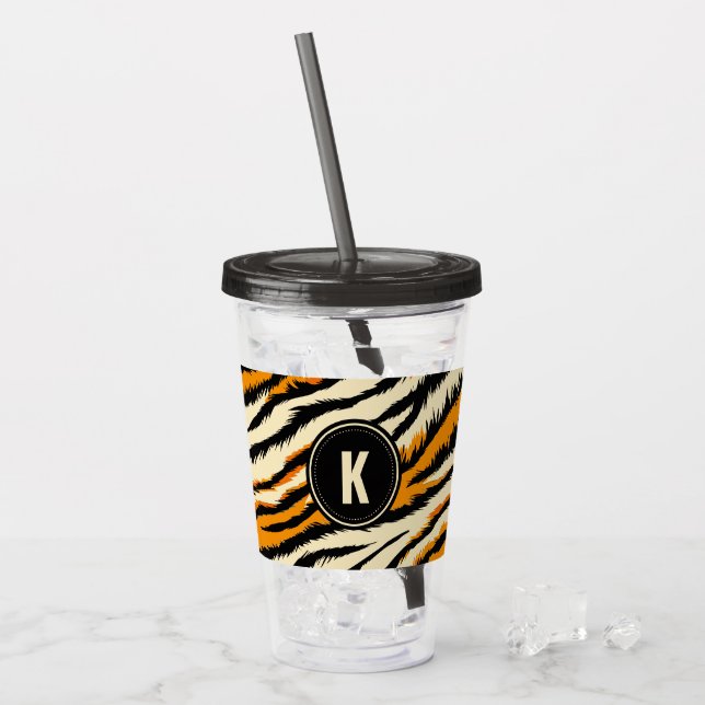 Black and Orange Tiger Stripes Monogram Take Away Mugg (Framsida Ice)