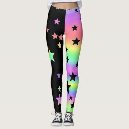 Black and Pastel Rainbow Star Leggings