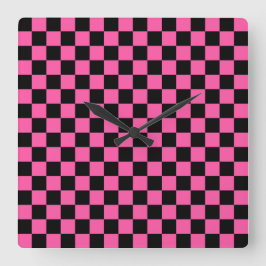Black and pink checkerboard pattern fyrkantig klocka