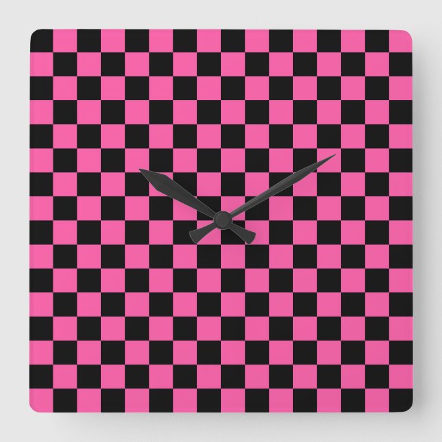 Black and pink checkerboard pattern fyrkantig klocka (Framsida)