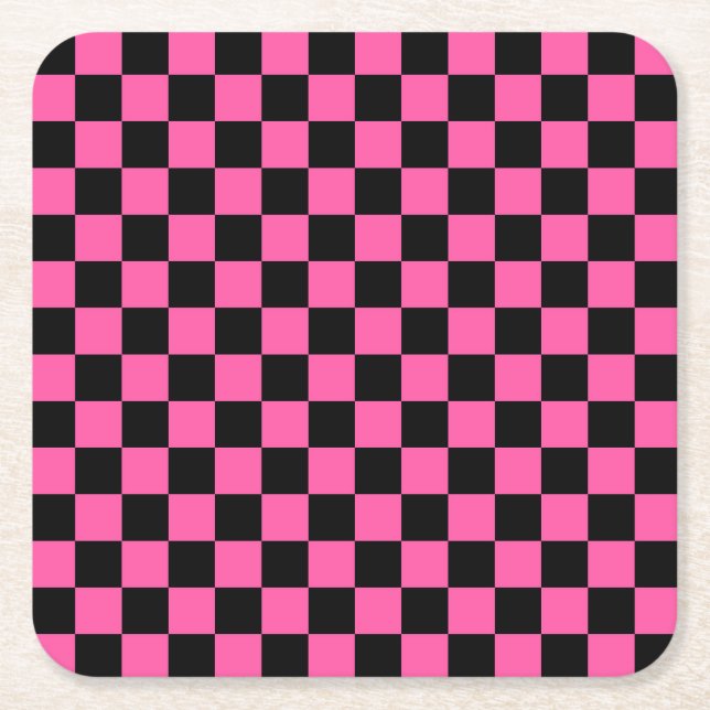Black and pink checkerboard pattern underlägg papper kvadrat (Framsidan)