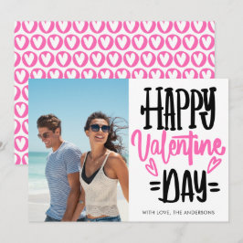 Black and Pink Happy Valentine's Day Script Photo Julkort