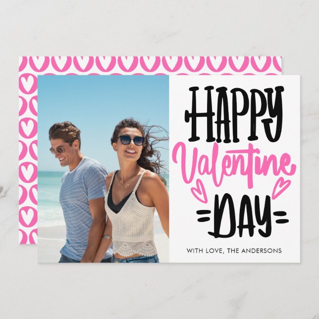 Black and Pink Happy Valentine's Day Script Photo  Julkort (Fram/baksida)