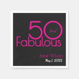 Black and Pink Text 50 and Fabulous Birthday Pappersservett