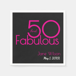 Black and Pink Text 50 and Fabulous Birthday Pappersservett