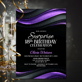 Black and Purple Surprise 18th Birthday Party Inbjudningar