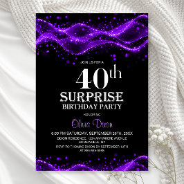 Black and Purple Surprise 40th Birthday Party Inbjudningar