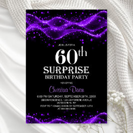Black and Purple Surprise 60th Birthday Party Inbjudningar