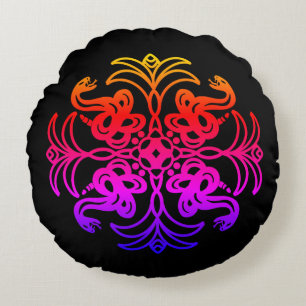 Black and Rainbow Tribal Snake Mandala Rund Kudde