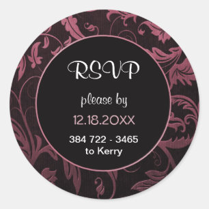 Black and Raspberry Rosa Damask Wedding - OSA Runt Klistermärke