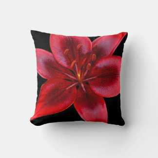Black and Red Asiatic Lily Flower Square Pillow Kudde