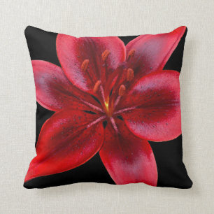 Black and Red Asiatic Lily Flower Square Pillow Kudde
