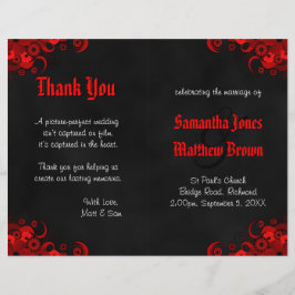 Black and Red Blommigt Goth Bi-Fold-Bröllopsprogra