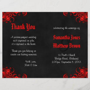 Black and Red Blommigt Goth Bi-Fold-Bröllopsprogra