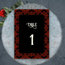 Black and Red Blommigt Gothic Bröllop Bordsnummer