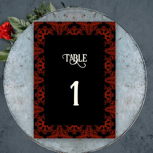 Black and Red Blommigt Gothic Bröllop Bordsnummer