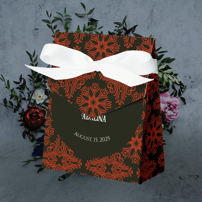Black and Red Blommigt Gothic Mörk Elegant bröllop Presentaskar (Black and Red Floral Gothic Dark Elegant Wedding Favor Box)