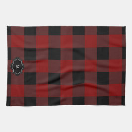 Black and red buffalo plaid monogrammed kökshandduk