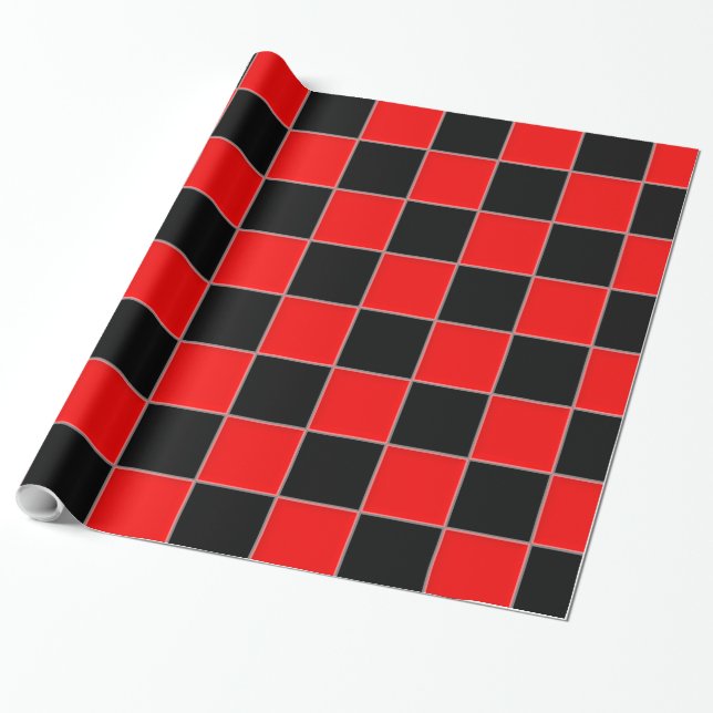 Black and Red Checker Presentpapper (Utrullad)