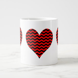 Black and Red Chevron Heart Jumbo Mugg
