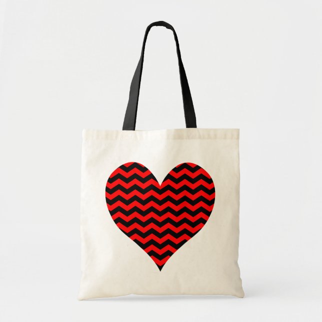 Black and Red Chevron Heart Tygkasse (Framsidan)