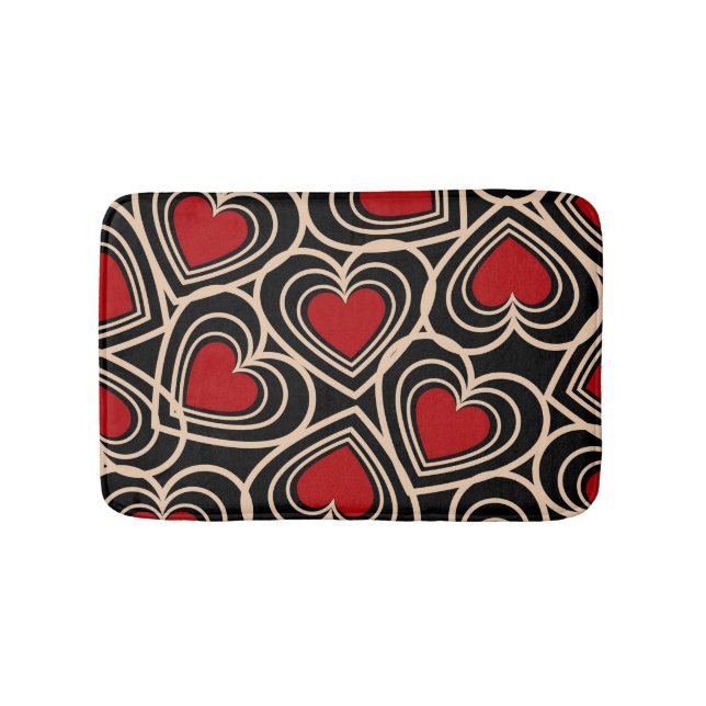 Black and Red Cute Simple Heart Mönster Badrumsmatta (Framsidan)