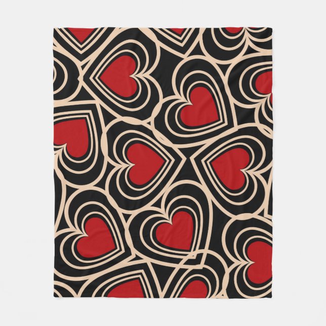 Black and Red Cute Simple Heart Mönster Fleecefilt (Framsidan)