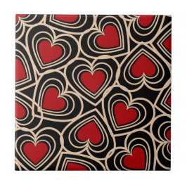 Black and Red Cute Simple Heart Mönster Kakelplatta