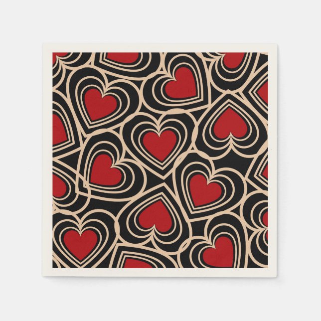 Black and Red Cute Simple Heart Mönster Pappersservett (Framsidan)