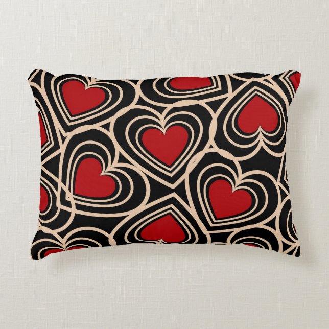 Black and Red Cute Simple Heart Mönster Prydnadskudde (Framsidan)