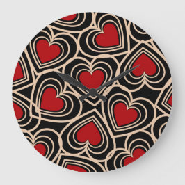 Black and Red Cute Simple Heart Mönster Stor Klocka