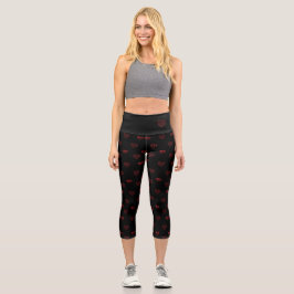 Black and Red Doodle Heart Yoga Byxor