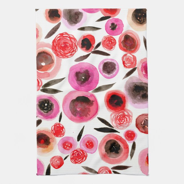 Black and Red Flowers Kitchen Towel Kökshandduk (Vertikal)