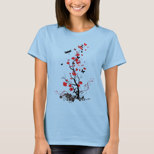 Black and Red Flowers Tee Shirt (Framsida)